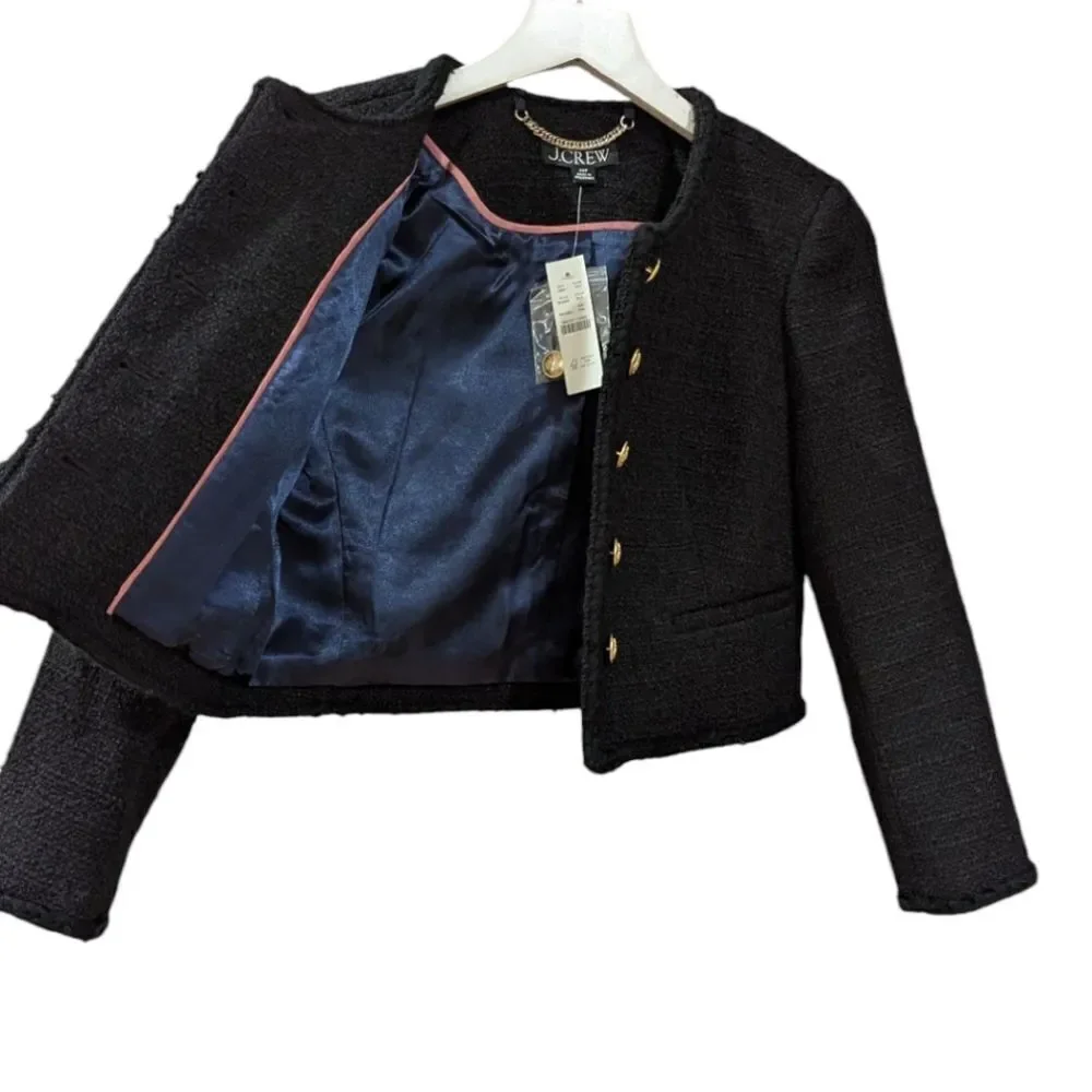 J.Crew Louisa Lady Jacket In Maritime Tweed Blazer Women's 00P Black BU036 NWT